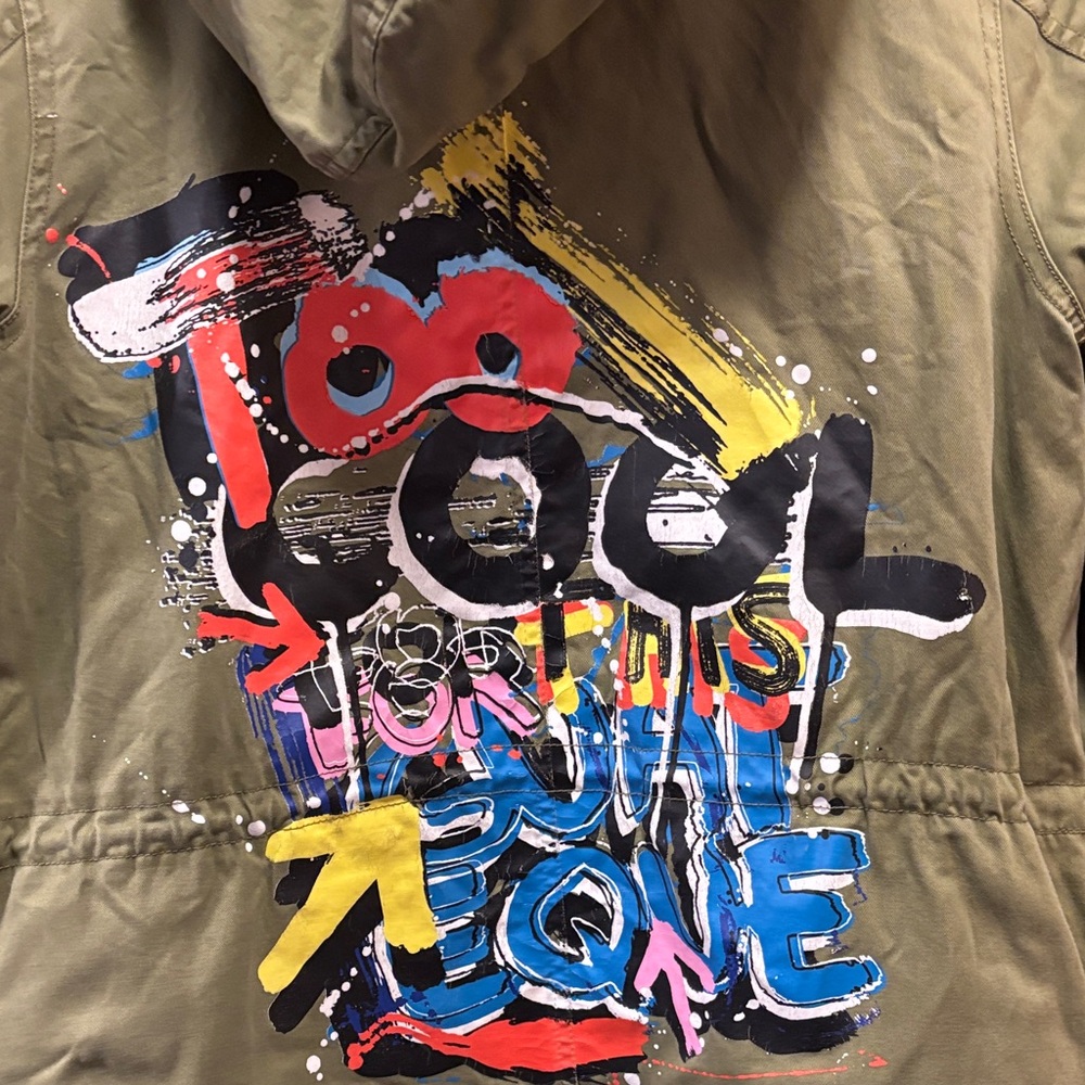 Zara Basic Olive Green Coat With Back Graphic Det… - image 2